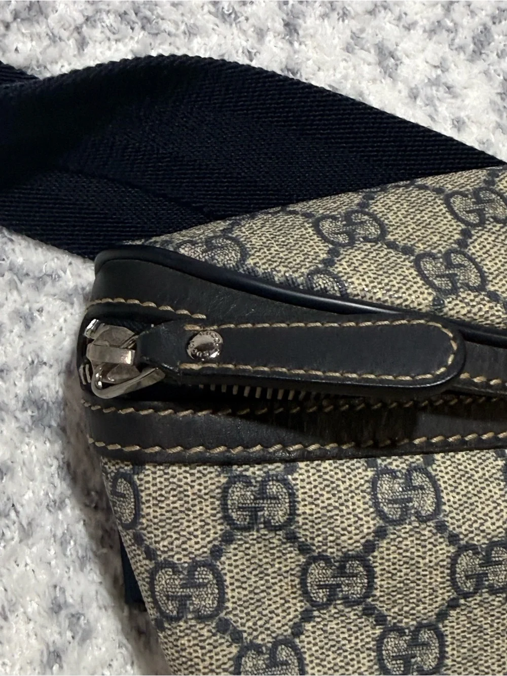 Gucci Brown/Tan GG Canvas Belt Bag with Navy Strap